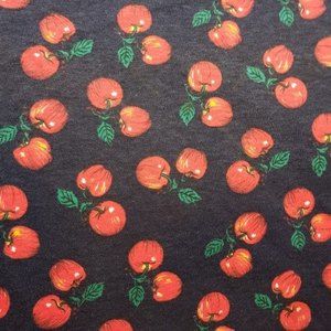 Cotton knit Fabric Red Apple Toss on Navy Blue Medium Wt. Pre-Cut 60 X 34